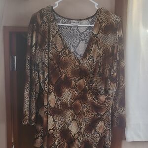 Chico's Snake Print Wrap Top in Brown and Tan